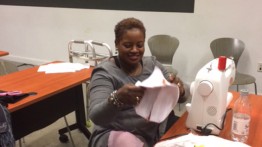 Brenda Ferebee, coordinator of records and room reservations at Cooper, takes part in the sewing workshop