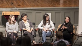 A student panel closed the evening, from left: Rachel Klar ChE’19, Kavya Udupa BSE’19, Brenda So EE’18 and Arielle Mayourian CE’18  