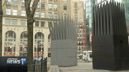 Screenshot of John Hejduk sculptures outside The Cooper Union via NY1