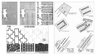Left, top—Marquette Park Area Plan & Two Proposals; Chicago, IL | Left, bottom—Ville Radieuse; Paris, France; New York, NY; Buenos Aires, Argentina; Le Corbusier, 1930 | Right—Street Patterns
