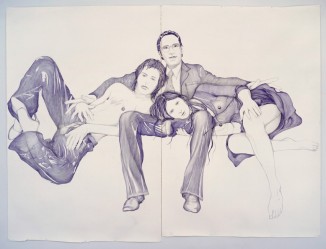 Chuck, Jim, Marlene - December 21, 1974. Mural 2 of 6, 2003. Graphite and ballpoint pen on paper 120 x 168 inches.