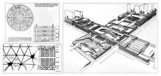 Left, top—Cylinder City, Air Conditioned Plan of Street Floor & Section | Left, bottom—Cuidad Lineal: Plan Proposed for Outskirts of Madrid; Madrid, Spain; Arturo Soria y Mata, 1882 | Right—Roof Road Design; E.M. Khoury, ca. 1960