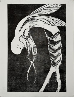 black and white woodblock print