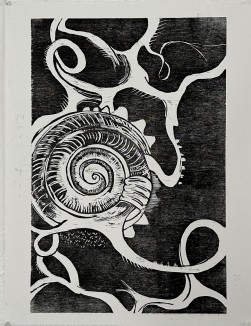 black and white woodblock print