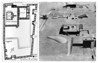 Left—Plan; Ur, Mesopotamia; ca. 2300 – 600 BCE | Right—Palace of Justice; Palace of the Governor; Parliament; Chandigarh, India; Le Corbusier, 1951