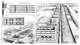 Left—Reconstruction Drawing of Town & Temple Plans; Tell El Amarna, Egypt; 18th Dynasty, 1550-1292 BCE | Right—Aerial, Restoration Rendering of Land Walls; Constantinople |ca. 450 CE