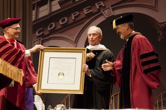 President Bharucha and Chairman Epstein present Mayor Bloomberg with an honorary degree