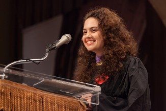 Laura S. Genes AR'14 delivers the student address