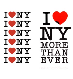 I ♥ NY, 1977; Courtesy of New York State Empire State Development. I ♥ NY More than Ever, SVA subway poster, 2001