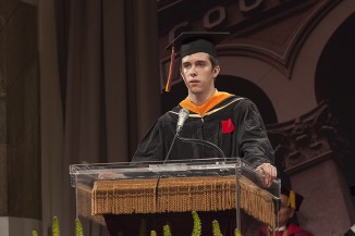 Harrison Cullen BSE'15, the Student Speaker, delivers his address