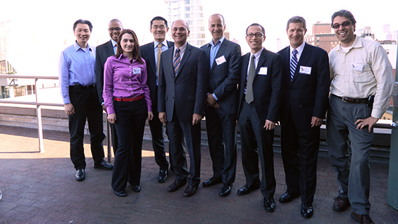 Members of the FSAG Steering Committee with President Jamshed Bharucha and Chairman Mark Epstein (A'76)