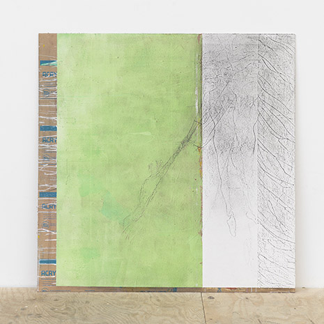 Untitled, 2016, mixed media on protective paper on plexiglas, 48" x 48" x variable depth