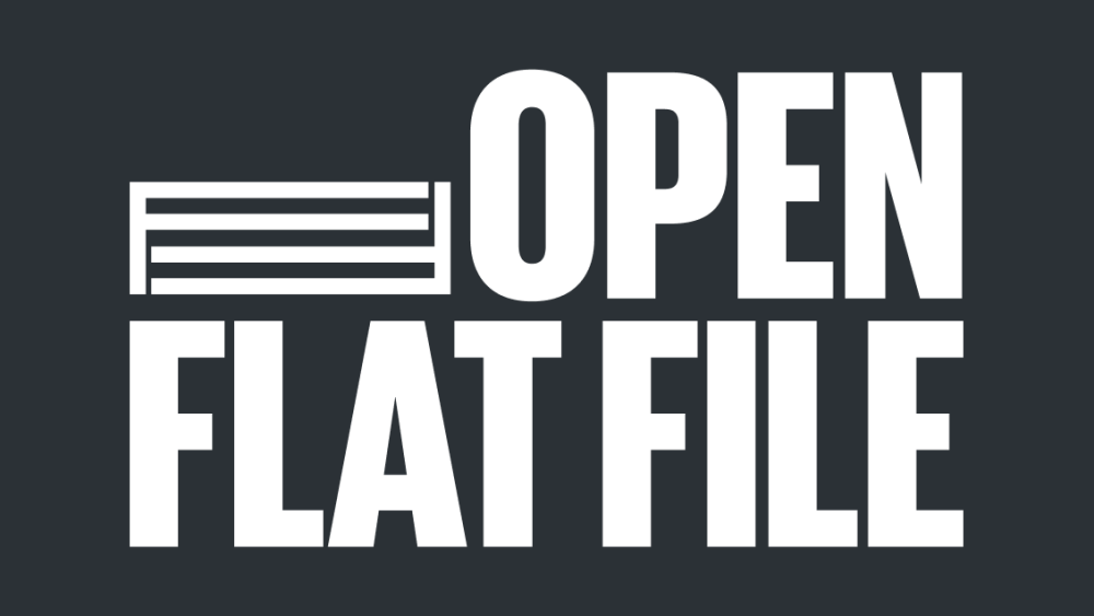 Black box that says Open Flat File in white
