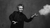 Black & white portrait of Laurie Anderson