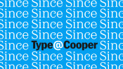 On a light blue background appears a repetition of the word Since in white font, several times across the image. Just below center is the name Type@Cooper in black.