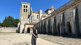 Sophia Klymchuck ME’26 in front of monastery.