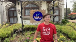 Otto Beer, BSE ’26 in front of the Barbara Ford Center in Quiché, Guatemala