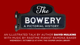 Red square with text of the name of event and speaker