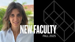 headshot of Stella Banou in white shirt with words new faculty