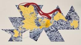 Cropped section of screenprinted work by William Villalongo and Shraddha Ramani, Black Migration to the U.S.