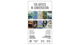 A flier that says "10 Artists in Conversation" featuring ten artworks. 