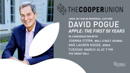 Portrait of David Pogue with text about event
