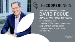Portrait of David Pogue with text about event