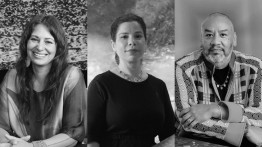tryptich of three portraits in B&W: Candace Hopkins, Firelei Baez & Jeffrey Gibson