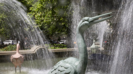Geese sculptures in fountain
