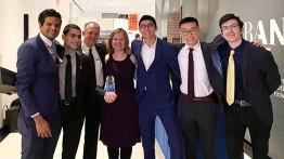 From left to right: Sanjeev Menon CE’20, Mahmoud Khair-Eldin CE’21, Dean Shoop, Jenna Scott CE’21, Evan Straus CE’21, Brighton Huynh CE’21 and Joshua Kitagorsky CE’21