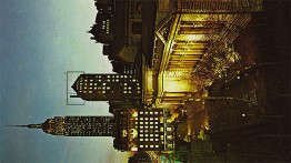 An IAUS postcard of its home at 8 W. 40th St., with the Institute's penthouse space highlighted