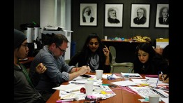 Professor Oliver Medvedik and students worked on one of the design thinking teams during the 2-day workshop