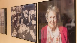 Andrée Dumon at home, after her release from a German prison in 1945 and in 2004. Installation photos by Joao Enxuto/Cooper Union