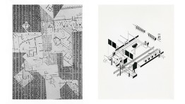 Left: Daniel Libeskind, Collage, Thesis, 1969-70. Right: Stanley Allen, The Theater of Production, Thesis, 1980-81 