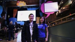 SleepBot's Edison Wang (EE'2012) and Jane Zhu at the 2012 AT&T Hackathon in Las Vegas.