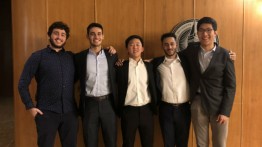 [Left to Right] Aaron Fink (CE'20); former Cooper Chi Epsilon chapter member, Andrew Pena (CE'18); Ian Lee (CE'19); Mohammed Hossain (CE'19); Jeahoung David Hong (CE'20)