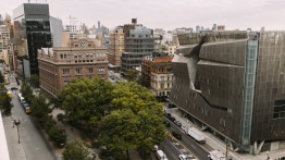 Aerial view of The Cooper Union campus and 41 Cooper Square.