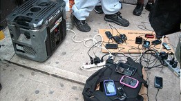 The days after: phones charging at a gas generator downtown (photo courtesy Gearoid Dolan)