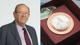 Isaac Heller and the Peter Cooper Heritage Society Medal. Photo of Isaac Heller courtesy Heller Industrial Parks, Inc.