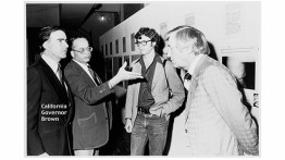 Fred Lonidier (second from right) with Governor Jerry Brown in 1977. Photo: Los Angeles Citizen