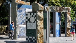 Doors for Doris, 2020 Bluestone, poured concrete, assorted marble, and steel; Presented by Public Art Fund at Doris C. Freedman Plaza, September 16, 2020—September 12, 2021, Courtesy Sam Moyer Studio and Sean Kelly, New York; Photo by Nicholas Knight, C