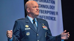 Gen. Jay Raymond, Air Force Space Command commander, speaks to the Air Force Information Technology and Cyberpower Conference in Montgomery, Ala., Aug. 28, 2017. U.S. Air Force photo by Melanie Cox