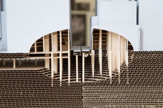 Detail from a model built by the students of the school of architecture for display at MoMA. Photo by Lea Bertucci