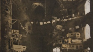 "Vaulted Trailer park (State 1)", Photogravure with color aquatint and scraping, 32 x 23" on 32 x 23"