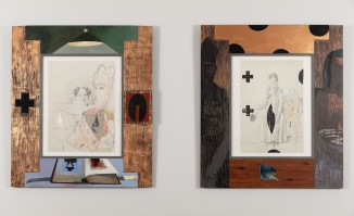 Installation image of two print works side by side 