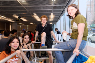 Four students on toboggan