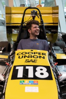 Luka Lipovac EE'19 in the the 2018-2019 Cooper Union FSAE car