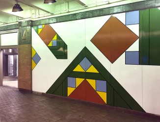 Astor Place Subway Station (IRT), 1986. The colorful murals are meant to evoke the original tile pattern from the 1904 station mosaics