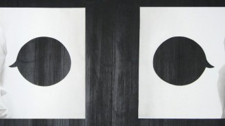 "Yes/No" Watercolor on paper on floor, 86" x 30"