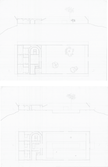 Precedent analysis: Plans and sections of Villa Alem, Valerio Olgiati, Portugal (18"x24" graphite on paper)
